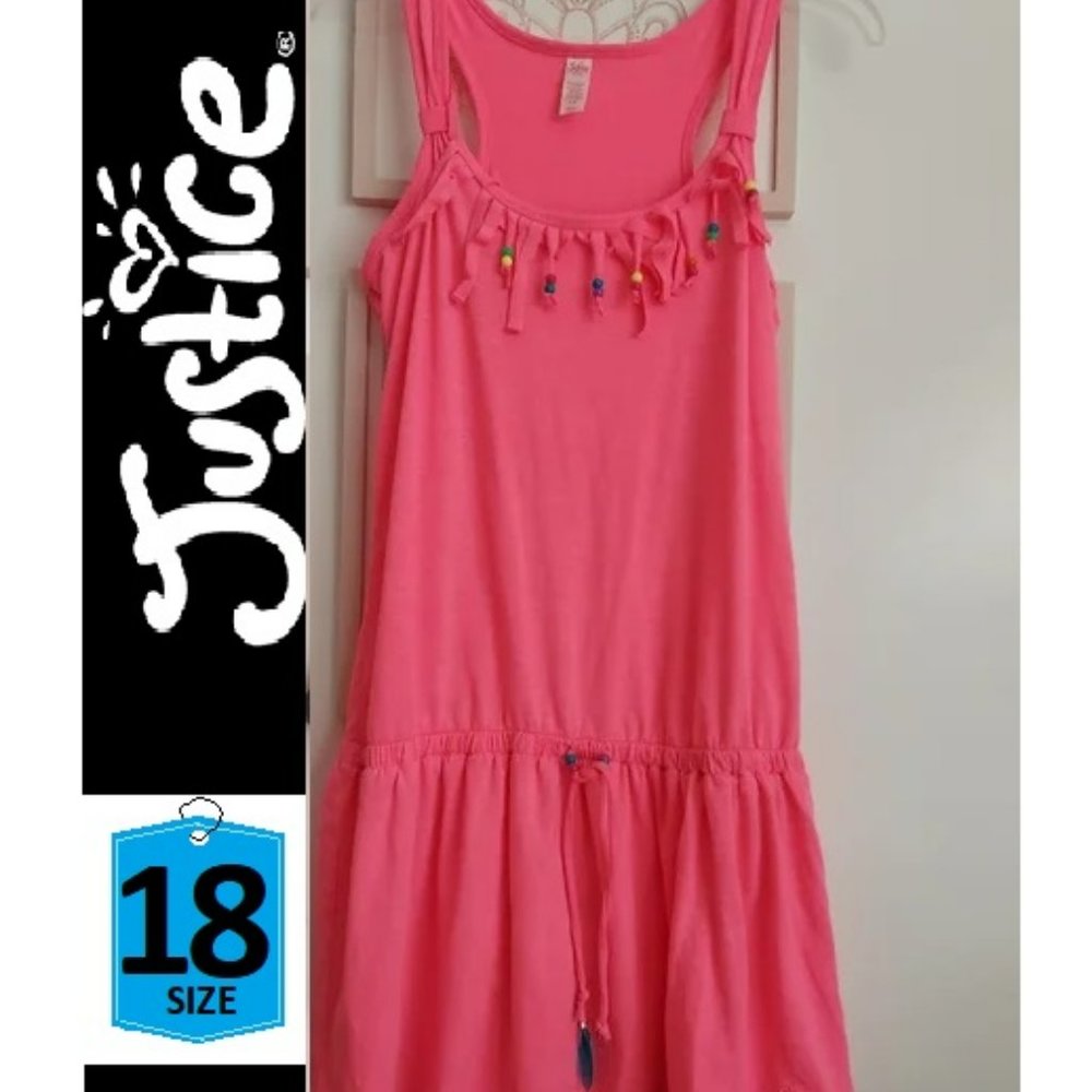 🎁 10/$25- Justice pink dress with fringe and beads, size 18
